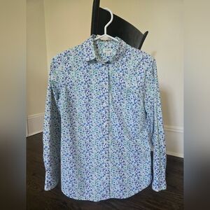 J. Crew Women's Blue and Green Floral Button Down Shirt